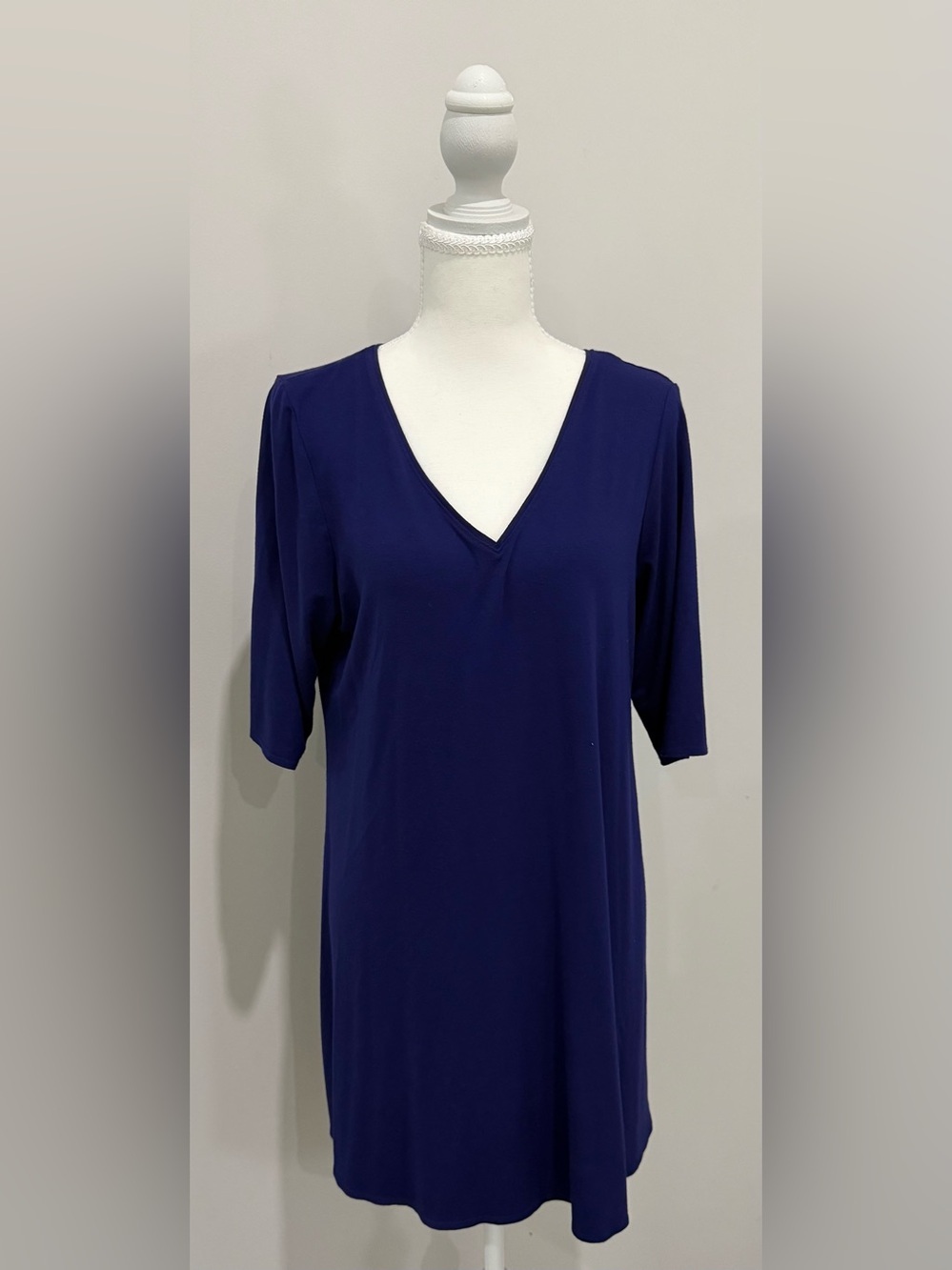 Eileen Fisher Blue V Neck Tunic Top Size L Minimalist Capsule